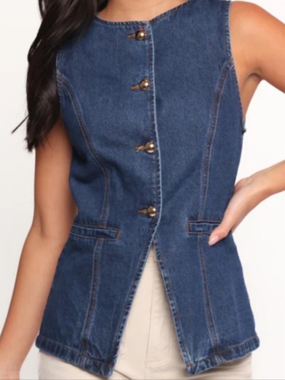 SINCERELY JULES DENIM VEST WITH GOLD TONE BUTTONS SZ L